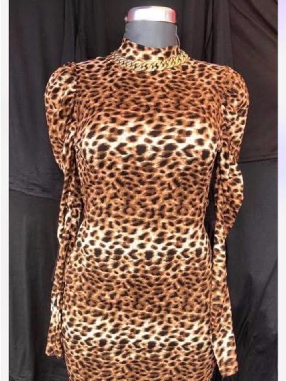 Leopard Print Long Sleeve Bodycon Dress - Brown